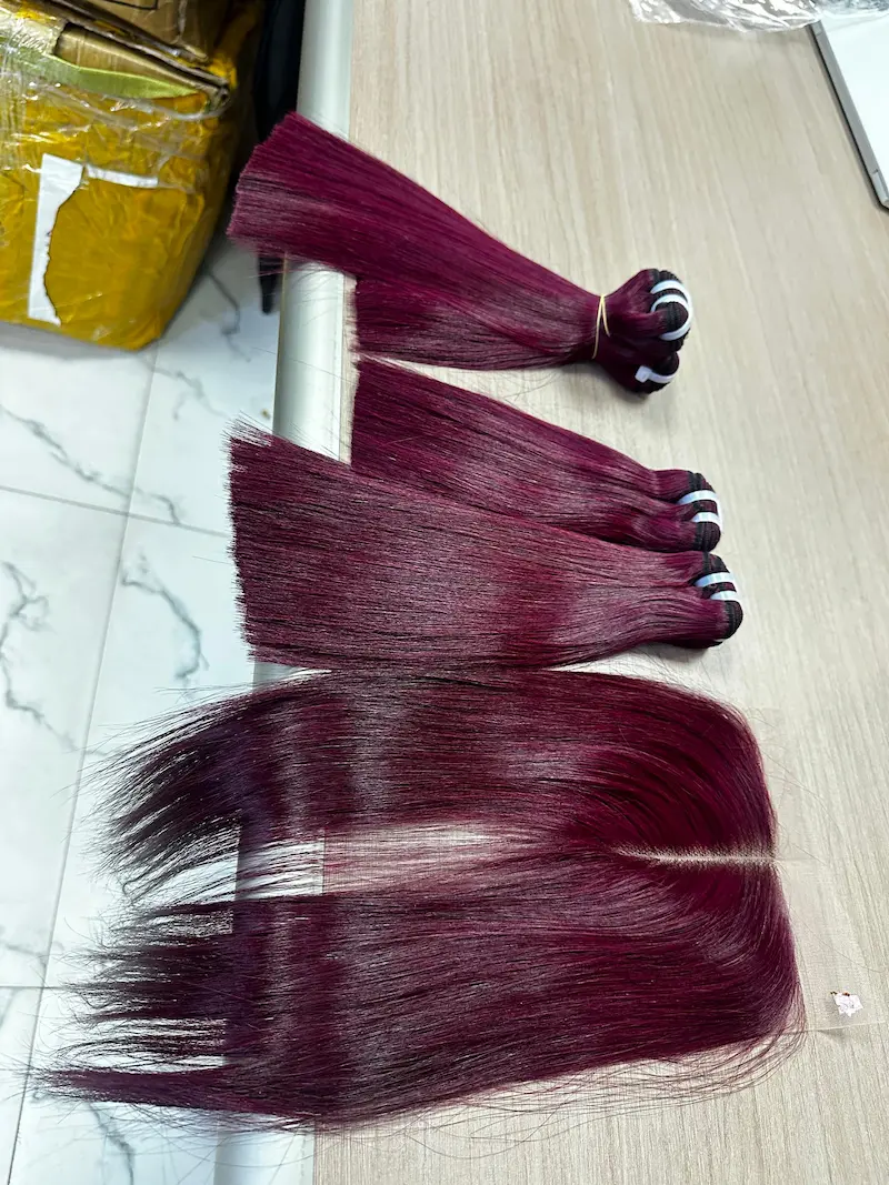 8/10" Burgundy Vietnamese Donor Bone Straight Bundle with 5x5 Closure